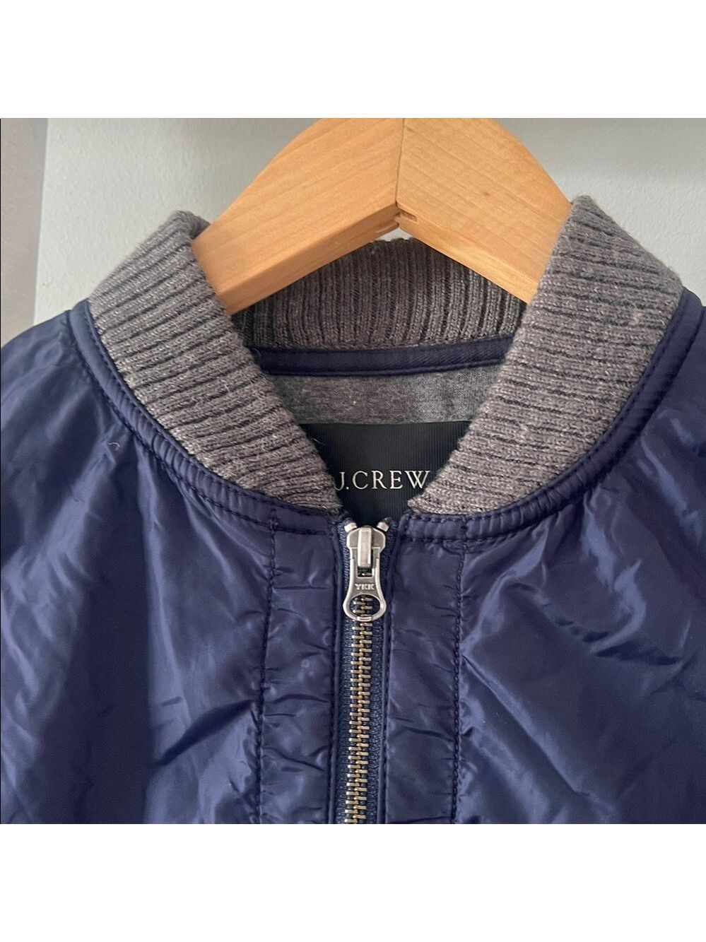 J. Crew navy Blue sweatshirt lined nylon bomber Jacket with Gray Accents small - Picture 4 of 10